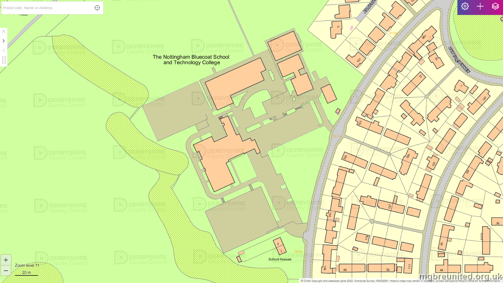 Map 2020 Bluecoat School From The Derbyshire Mapping Portal
