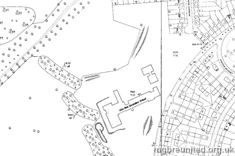 Map 1955 of Margaret Glen-Bott Dated 1955, but possibly surveyed during construction or shortly after. Note the boundary has not been extended further into Wollaton Park, there is no Playground or car Park shown.