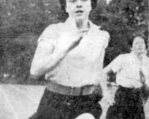 1960 ? Sports Day Running Race Jane Robins winning the ? yards Race.