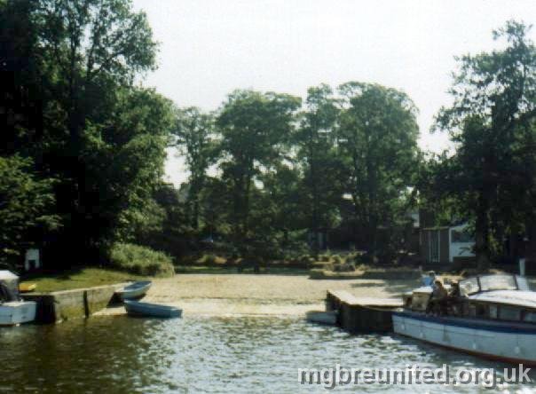 Boat at Moorings Nearby pub - Norfolk Broads 1972